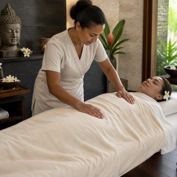 Enveloppement dans un drap de coton tiède, Villa Victoria Spa